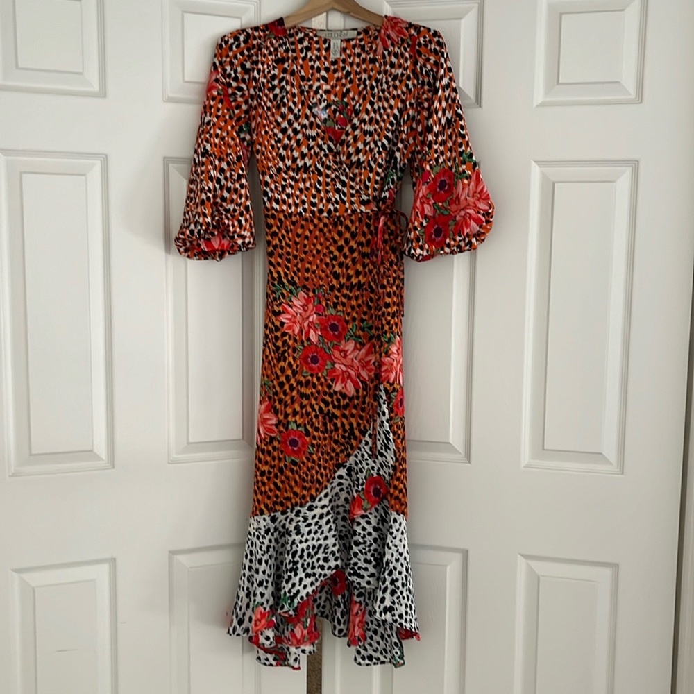 Mixed print wrap dress